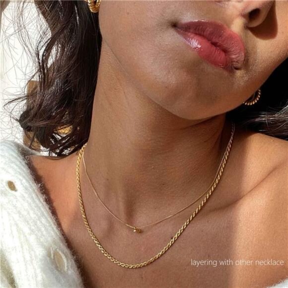 Herringbone Necklace for Women,Dainty Gold Necklace,14k Gold Plated Snake - Picture 4 of 7